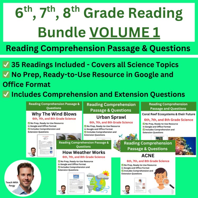 Reading Comprehension Article & Question Bundle | VOLUME 1 | 6th, 7th, 8th Grade
