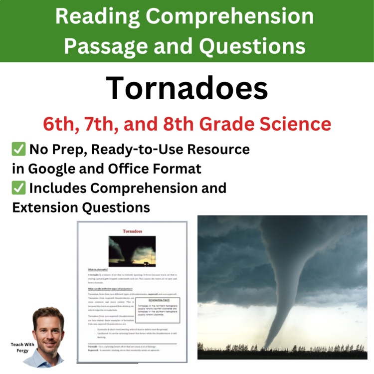 Tornadoes Reading Comprehension Passage & Questions | 6th, 7th, 8th Grade