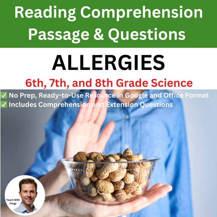 Allergies Reading Comprehension Passage and Questions | 6th, 7th, 8th Grade