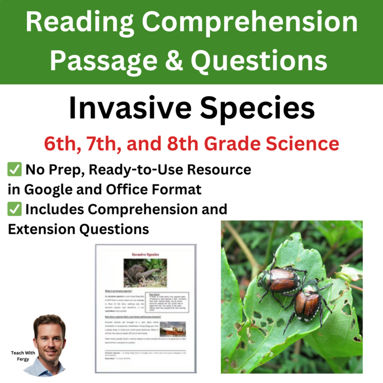 Invasive Species Reading Comprehension Passage & Questions | 6th, 7th, 8th Grade