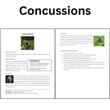 Concussions Reading Comprehension Passage and Questions | 6th, 7th, 8th Grade, image 3