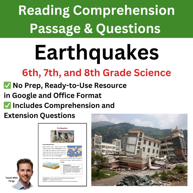 Earthquakes Reading Comprehension Passage & Questions | 6th, 7th, 8th Grade