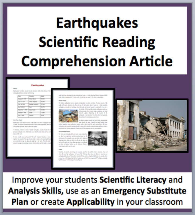 Earthquakes Reading Comprehension Passage and Questions | Grades 8 and above