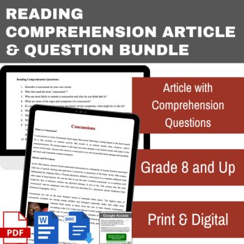 Concussions Reading Comprehension Passage and Questions | Grade 8 & Up, image 2