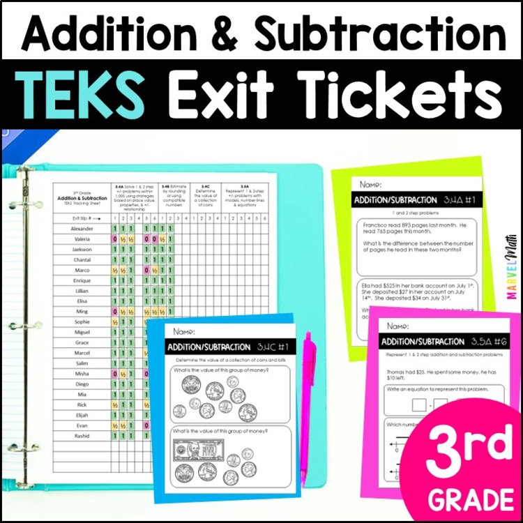 3rd Grade Addition and Subtraction TEKS Exit Slips * Exit Tickets