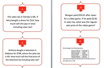 Calculating Sale Price, Taxes and Final Price - Task Cards and UNIQUE Activity, image 2