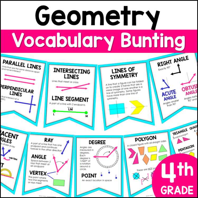 Geometry Vocabulary Bunting 4th Grade by Marvel Math
