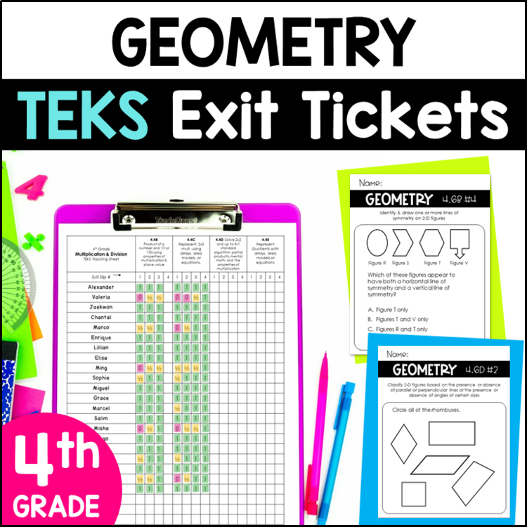 Geometry Exit Tickets - Exit Slips 4th Grade TEKS - Measuring Angles and more!