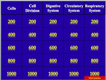 Jeopardy-Like Review Game - Biology: Cells and Body Systems - Customizable, image 2