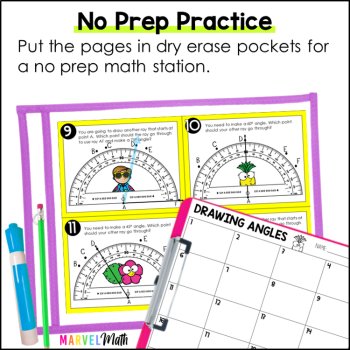 Drawing Angles with Protractors Test Prep Task Cards: 4.MD.C.6, TEKS 4.7D, image 3