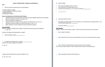 Quadratic Functions - Maximum and Minimum Power Point Lesson and Student Notes, image 4