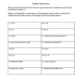 System of Linear Equations Task Cards and Review Activity - Unique, image 3