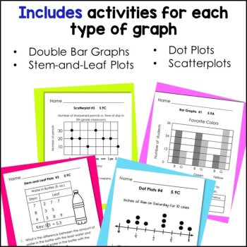 5th Grade Data and Graphing Bundle - Stem and Leaf Plots, Scatterplots TEKS, image 3