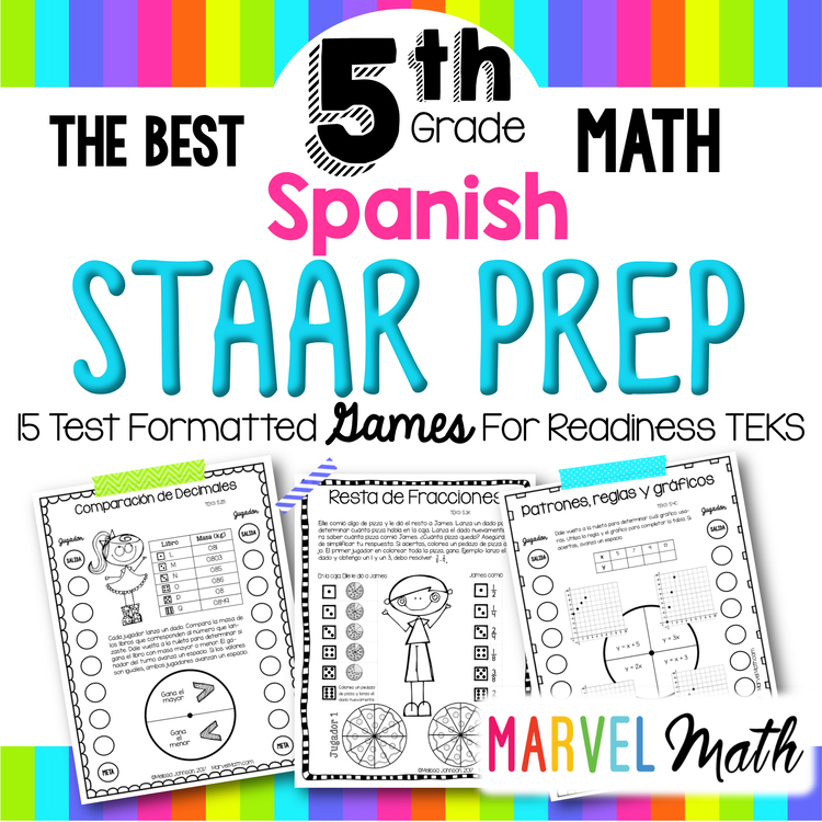 5th Grade Math Review: 15 No Prep SPANISH Games