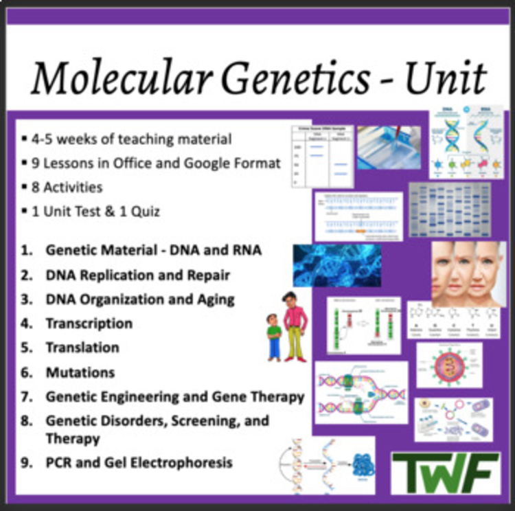 Molecular Genetics Unit - Lessons, Notes, Worksheets & Assessments