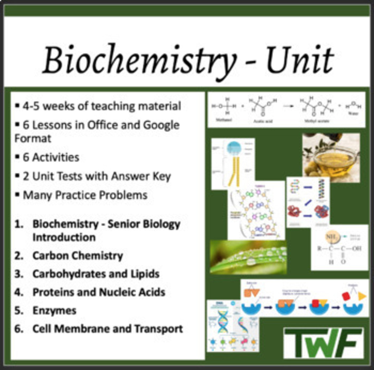 Biochemistry Complete Bundle -Senior Biology -Lessons, Activities, & Assessments