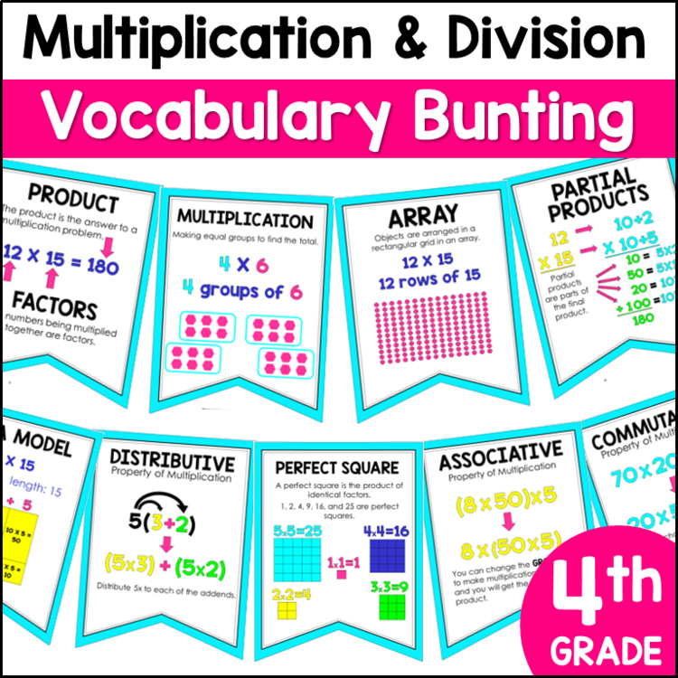 Multiplication & Division Vocabulary Bunting 4th Grade by Marvel Math
