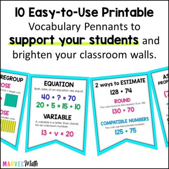 Addition and Subtraction Vocabulary Bunting 4th Grade by Marvel Math, image 3