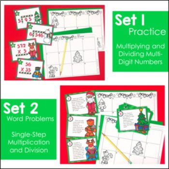 4th Grade Christmas Bundle Multiplication, Division & Multi Step Word Problems, image 3