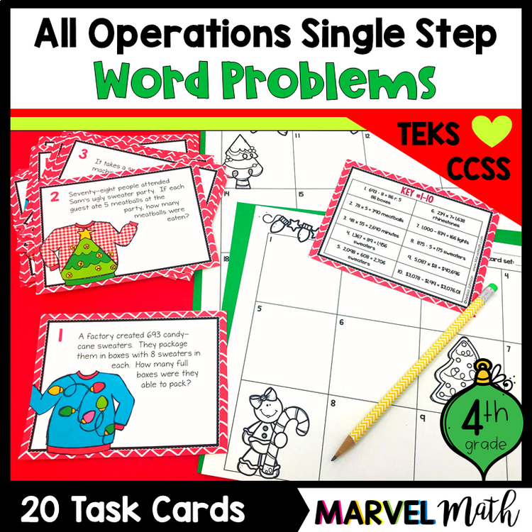 4th Grade Christmas Single Step Word Problems