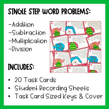 4th Grade Christmas Single Step Word Problems, image 4