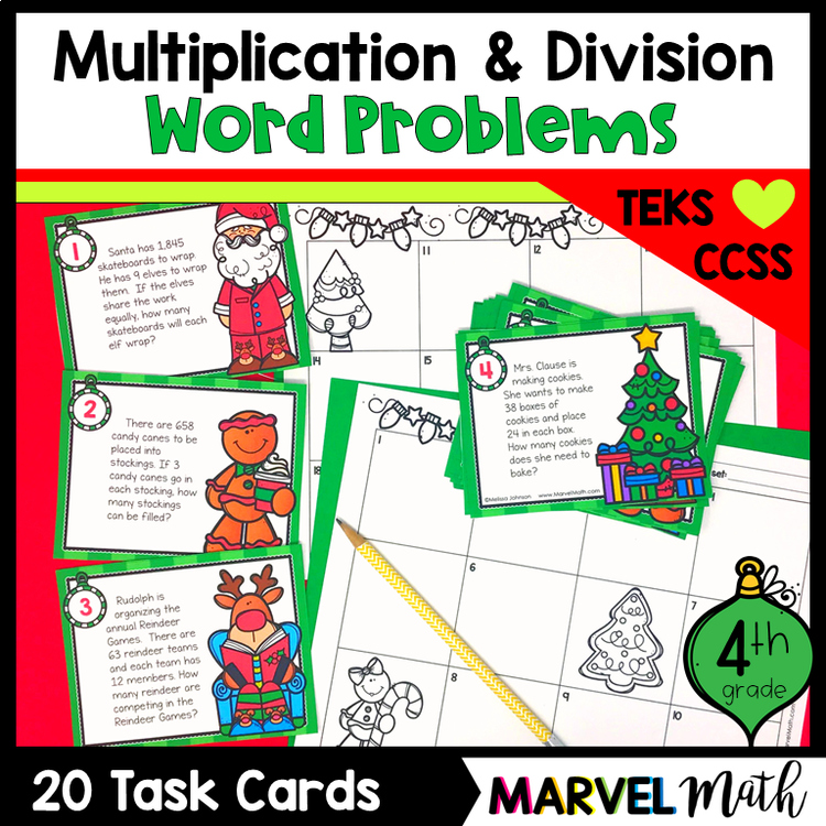 4th Grade Christmas Multiplication and Division Word Problems
