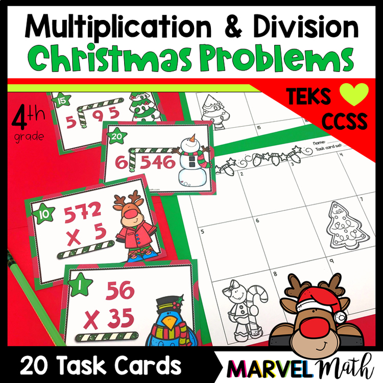 4th Grade Christmas Multiplication and Division Task Cards