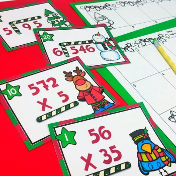 4th Grade Christmas Multiplication and Division Task Cards, image 3