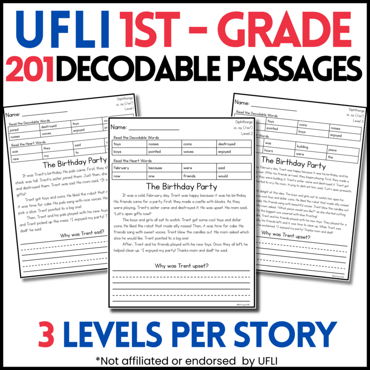 First Grade Decodable Passages - UFLI Scope & Sequence - 3 Levels