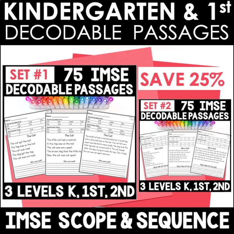 Kindergarten & 1st Grade Decodable Passages - IMSE Aligned - Science of Reading
