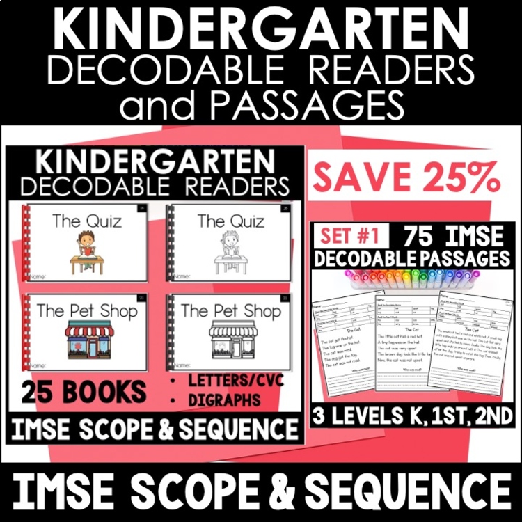 Kindergarten Decodable Readers and Passages - IMSE Aligned - Science of Reading