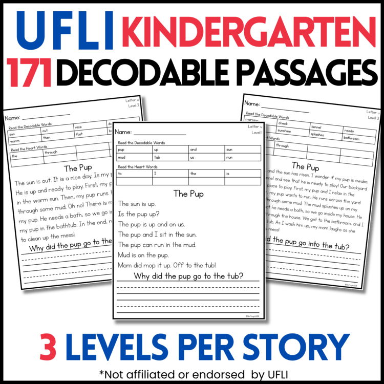 Kindergarten Decodable Passages  - UFLI Scope & Sequence - 3 Levels