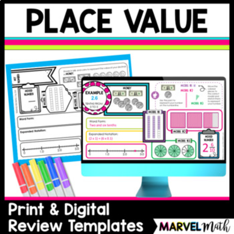 Place Value Review - Decimals and Whole Numbers -Print and Digital Google Slides