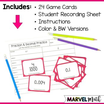 Place Value Game Fraction & Decimal Matching to the Thousandths Place, image 2