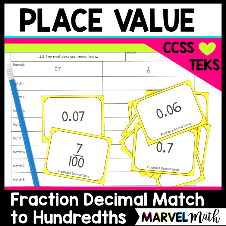 Place Value Game Fraction & Decimal Matching to the Hundredths Place