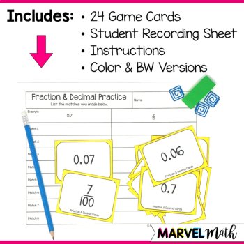 Place Value Game Fraction & Decimal Matching to the Hundredths Place, image 2