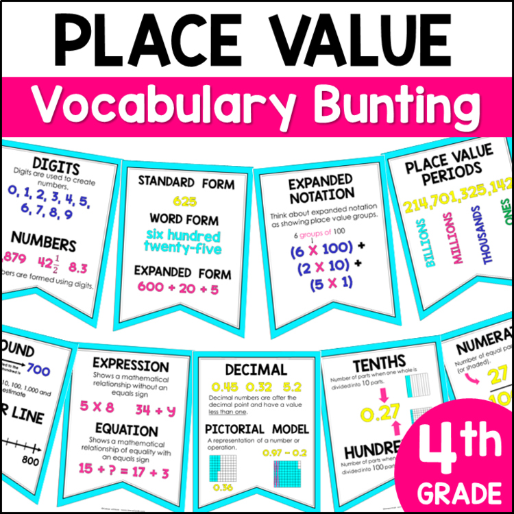 Place Value Vocabulary Bunting 4th Grade by Marvel Math