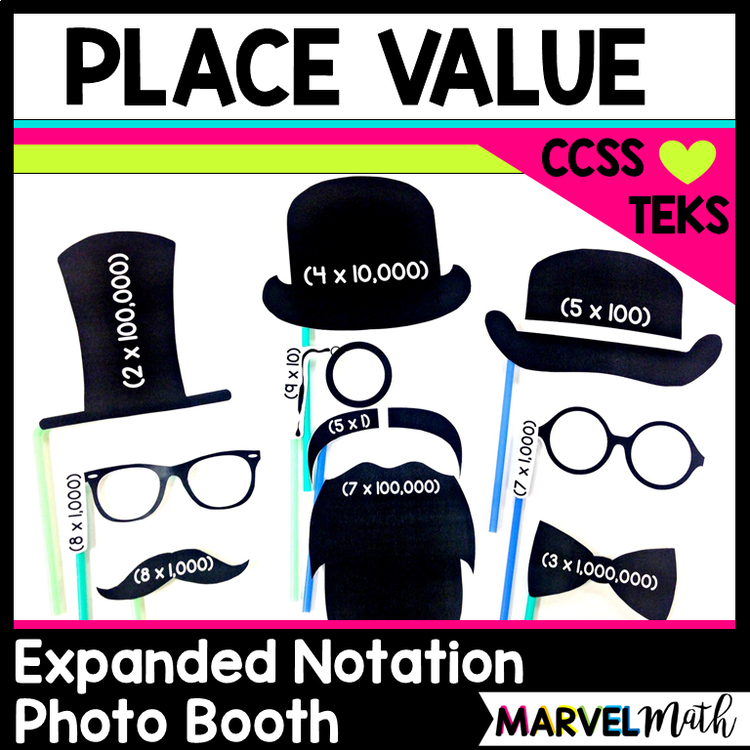Expanded Notation Photo Booth Props for 3rd, 4th, and 5th Grades