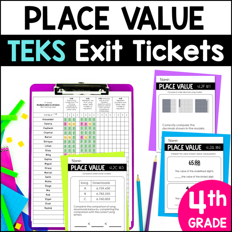 Place Value Exit Tickets 4th Grade TEKS - Expanded Notation, Rounding and more!
