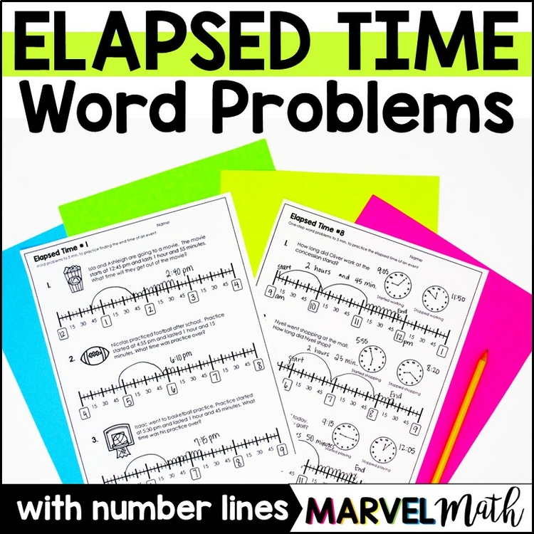 Elapsed Time Word Problems with Elapsed Time Number Line