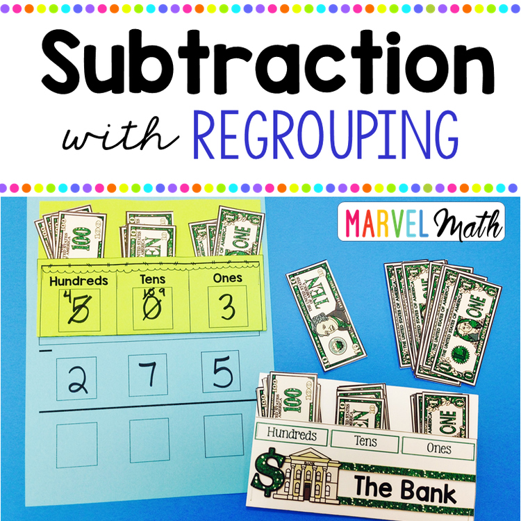 Subtraction with Regrouping using Money by Marvel Math