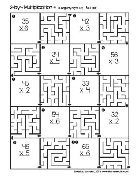 2 digit by 1 digit Multiplication Worksheets with Mazes - 2 x 1 Multiplication, image 2