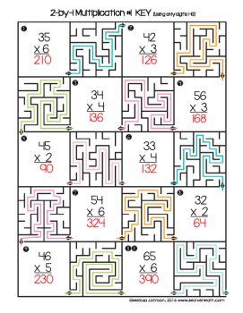 2 digit by 1 digit Multiplication Worksheets with Mazes - 2 x 1 Multiplication, image 3