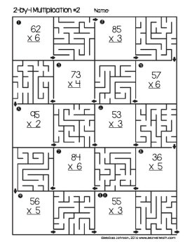 2 digit by 1 digit Multiplication Worksheets with Mazes - 2 x 1 Multiplication, image 4