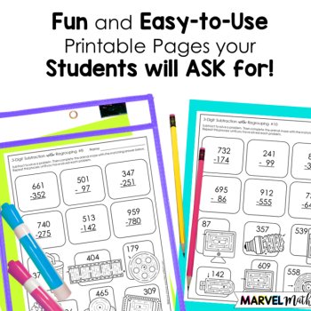 3 Digit Subtraction with Regrouping Worksheets with Mazes, image 2