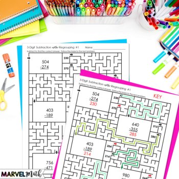 3 Digit Subtraction with Regrouping Worksheets with Mazes, image 3