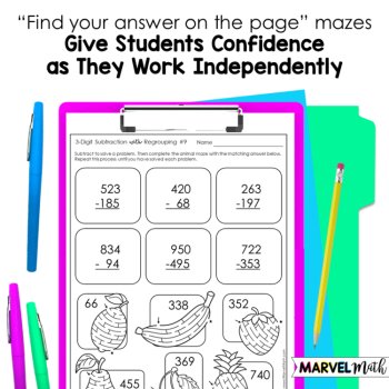 3 Digit Subtraction with Regrouping Worksheets with Mazes, image 4