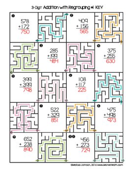 3 Digit Addition with Regrouping Worksheets with Mazes, image 3
