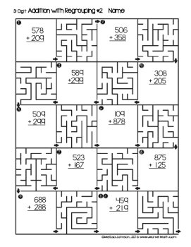 3 Digit Addition with Regrouping Worksheets with Mazes, image 4