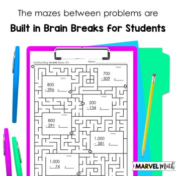 Subtracting Across Zeros Worksheets with Mazes, image 4